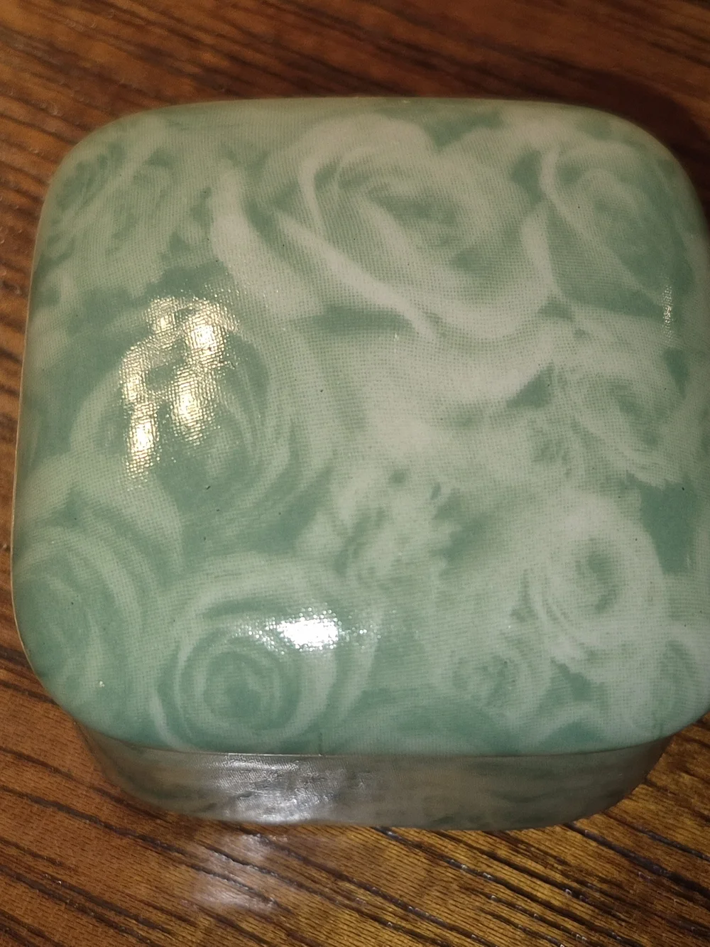 Oscar de la Renta Mint Green Floral Jewelry Trinket Box